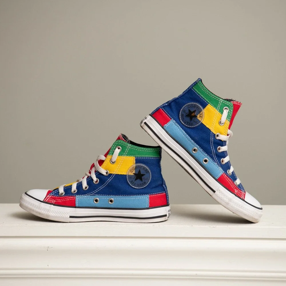 Converse All Star High Top Patchwork Color Block Youth Sz 3 Primary Colors Retro